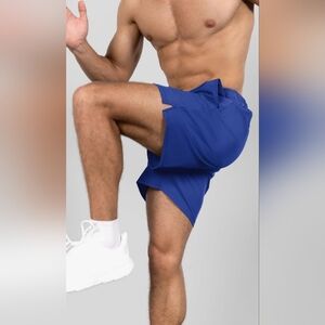 Blue Men Athletic Shorts with Pockets 5" Inseam Quick Dry‎ Lightweight L